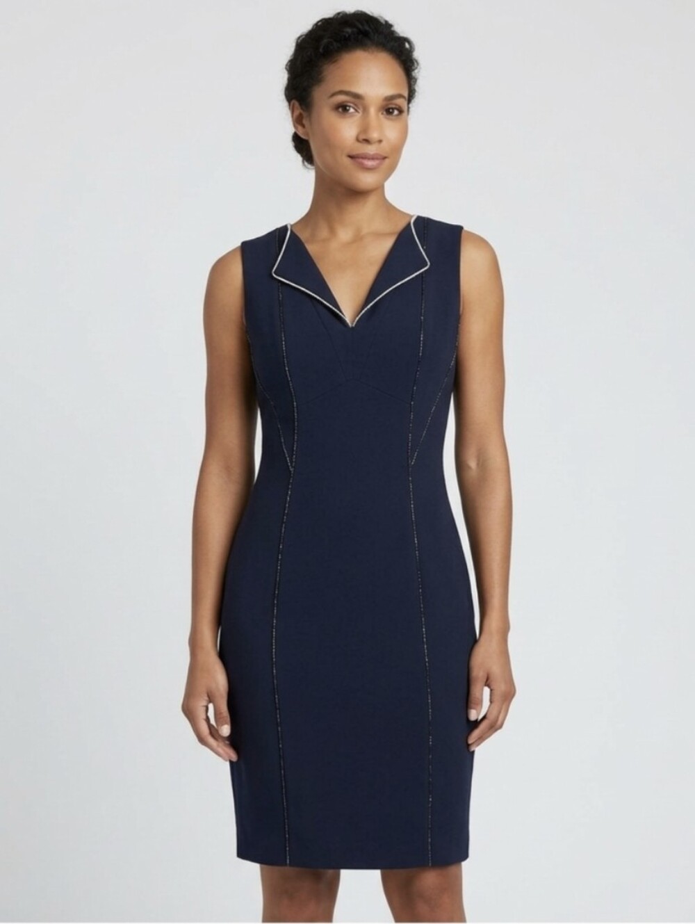 Iris Setlakwe Womens Dress Navy Blue Sheath Raw Seams Classic Minimalist Size 10